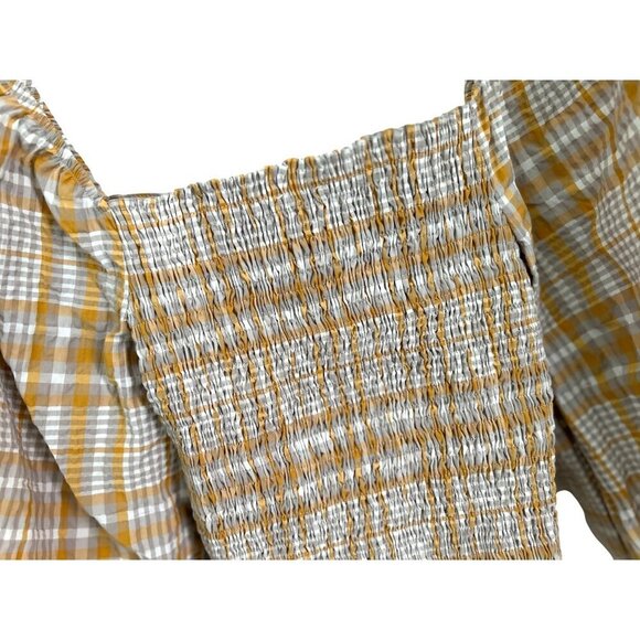 Anthropologie Maeve Plaid Blouses Puff Sleeves Cropped Size Med - Picture 7 of 10